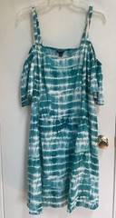 Torrid Plus Size 1 tie dye mini challis cold shoulder TEAL WHITE trapeze dress