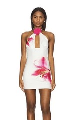 More to Come Leilani Mini Dress Small Floral Halterneck Jersey Knit Cocktail
