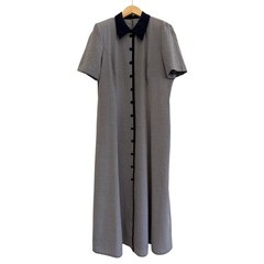 Kathie Lee Button Down Houndstooth Maxi Dress Womens 14 Blue Vintage 90s Cottage