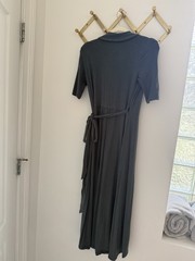 Quince Dark Olive Solid Wrap Midi Dress Jersey V-Neck 3/4 Sleeve S
