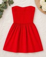 Abercrombie & Fitch Red Strapless Fit-and-Flare Mini Dress with Pockets