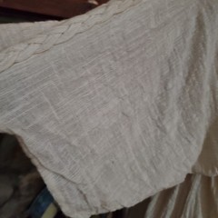 Womens Small Cotton Gauze Maxi Dress Cream Beige Braided Trim Slits Beach Boho