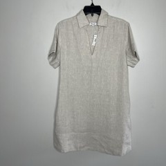 MADEWELL Mini Dress Women Small Natural Linen V-Neck NEW Shift Pockets NQ627