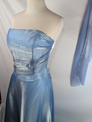 Coty Ice Blue Metallic Iridescent Gathered Bodice A-Line Prom Gown Medium