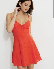 Dynamite Red Eyelet Scallop-Trim Mini Dress Size Small New With Tags