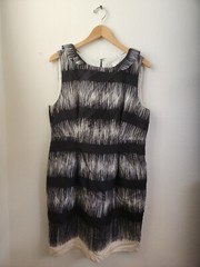 Banana Republic Silk Sheath Midi Dress Abstract Striped Black Cream Size 14