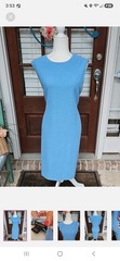 St. John Classic Light Blue Sheath Sleeveless Wool Midi Dress Size 14