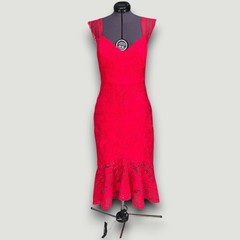 Guess Dress Womens Red 8 Lace Midi Formal Party Romantic Feminine Cocktail