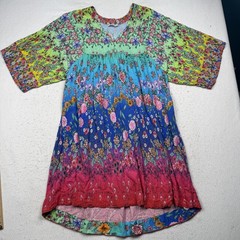 Johnny Was Dress Womens Size XL Multicolor Floral Boho Hi Low Kaftan