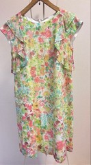 VOUS ÊTES Flower Print Short Sleeve Dress 36 Frill Design Used