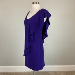 Betsy & Adam Purple Cocktail Dress Beaded One Shoulder Ruffle Mini Sheath Size 4
