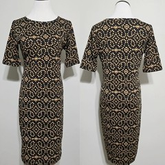 LuLaRoe Julia Dress Medium M Black Red Green Earthy Geometric Bodycon Midi