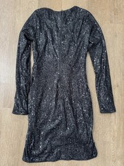Windsor Black Sequin V-Neck Long Sleeve Bodycon Lined Mini Dress Women L
