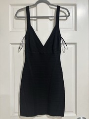 Herve Leger Black Bodycon Dress Sleeveless V-Neck Short Size S