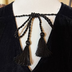 a.n.a Velvet Embroidered Dress Women Large Black Boho Tassel Floral Mini