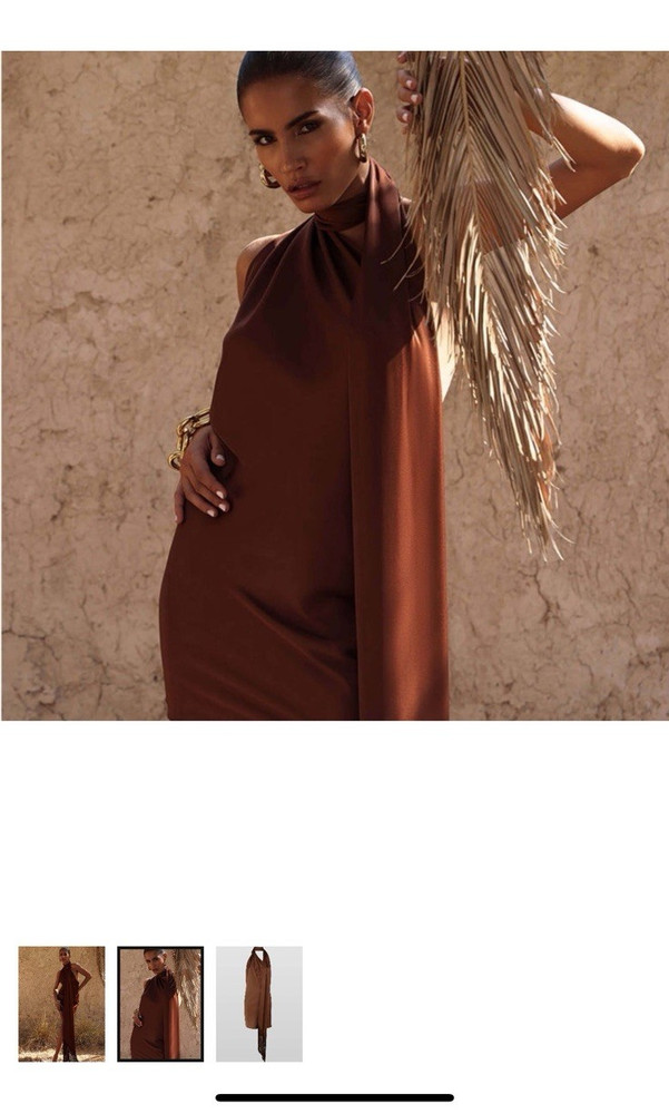 Rat & Boa Brown Solid Halter Sleeveless Long Maxi Dress Fringe Accent S