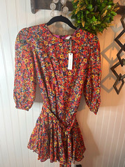 Olivaceous Women’s S Multicolor Floral Mini Dress Ruffle 3/4 Sleeve