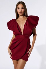 NWT AKIRA Red Ruffle Sleeve Plunge Tulip Mini Dress Women&rsquo;s Medium Party