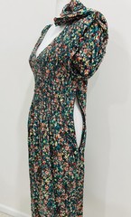 J.Crew V-neck Smocked Cottagecore Floral Green Midi Dress Side Zip Pocket Size M