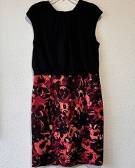 Wisp Marnie Sleeveless Sheath Midi Jersey Dress Black Pink Floral Print Size14
