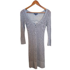 American Eagle Gray Crochet Knit Sweater Dress Henley Open Knit Small