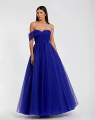 Mac Duggal One Side Off The Shoulder Bustier Ball Gown Size 2 Cobalt Blue 68713