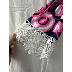 White Mark Geometric Polka Dot Mini Dress S Navy Pink Lace Trim Retro Mod Boho