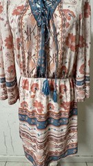 Flying Tomato aztec Tribal boho smocked waist lace up medoum dress