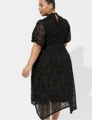 Torrid Plus Sz 3XL Black Velvet Flocked Lace Midi Dress A-Line Puff Short Slv