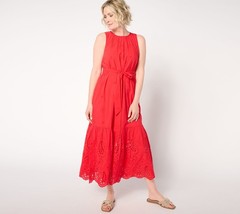 Destination 365 Women&rsquo;s Petite Dress PS Eyelet Sleeveless Maxi Self Red A653942