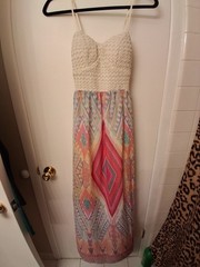 Macy&rsquo;s Trixxi Women&rsquo;s Ivory Lace Bodice Geometric Open Back Maxi Dress Size M
