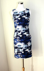 Minimalist MARIO SERRANI Mini Sheath Dress Sz. 2 Blue White Black Abstract #03