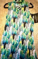 NWT Tango Mango Green/Blue/B&W Leaf Collared Tank Dress, Medium, Pockets