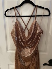 143 Story by Line Up Womens Bronze sequin Adjustable Strap Mini Dress SZ Large