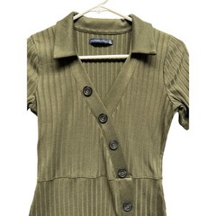 Y2K Abercrombie & Fitch Olive Ribbed Button Front Mini Dress – XS