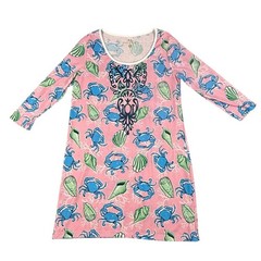 Simply Southern Dress Women&rsquo;s Large Pink Crab Seashell Print 3/4 Sleeve