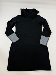 Columbia Sweater Dress Womens Medium Black Hooded Cowl Neck Knit Colorblock