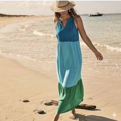 J. Jill Women&rsquo;s Size M NWT Green Blue Color Block Sleeveless Lined Maxi Dress