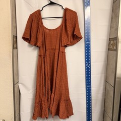 Rewind Rust S Maxi Dress Short Sleeve Scoop Neck Tie Ruffle Long A13