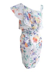Calvin Klein Women&rsquo;s Printed One-Shoulder Flounce Dress