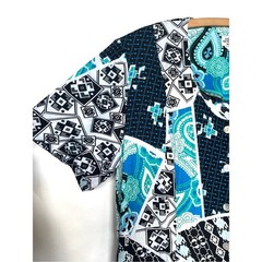 Vintage 90s Mixed Print Maxi Dress Size 1X Button Front Teal Black Paisley Soft