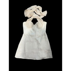 Oh Polly Lisbeth Cross-Neck A-Line Mini Dress in Ivory Sz 8 Plus Cup NWT