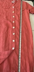 Tess Linen Midi Sheath Dress Vintage Size 12 Red Abelone Button Up Coastal