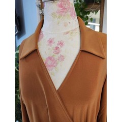 Anne Klein Rust Wrap-Front Collared Long-Sleeve Dress