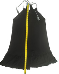 Boho Pom Pom Halter Dress Gauze Black Festival Flowy Tassel Lined L