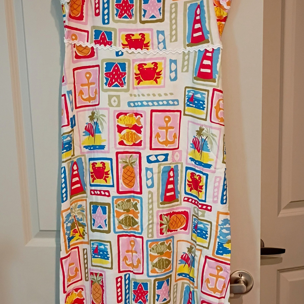 Commense Multicolor Nautical Graphic Maxi Dress Square Neck Sleeveless L