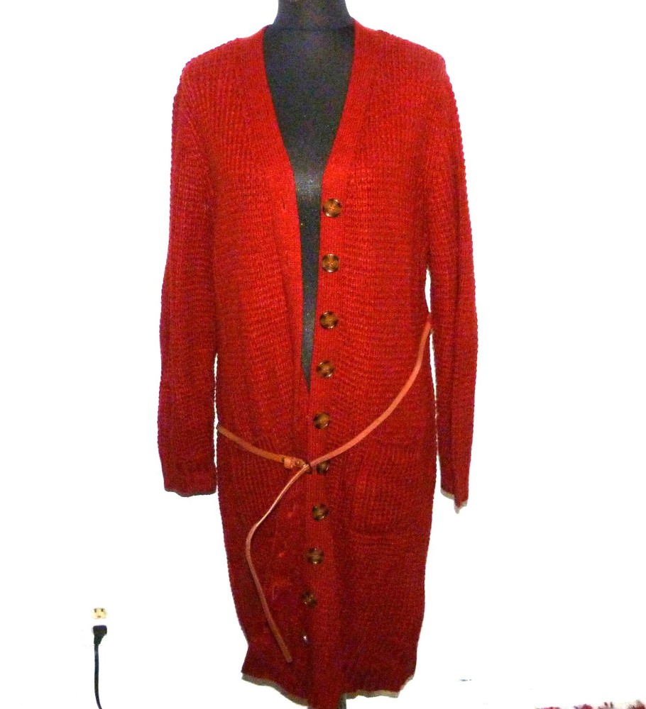 Olive & Oak Women&rsquo;s 1X Long Rust Sweater Coat Dress w/ Belt