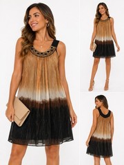 Another Thyme brown black tie dye beaded shift dress sleeveless size 8