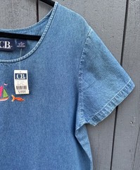 NWT CB CASUAL Jumper Dress (XL) Blue Denim Shift Pockets Pullover 48” Chest