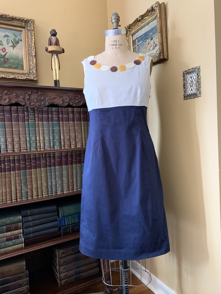 Boden Navy & Off White Colorblock~unique Button Neckline~size UK10R~US6R~Classy!
